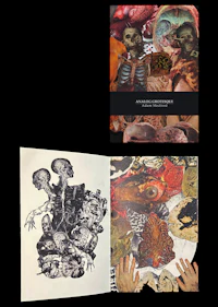 a book with a drawing of a skeleton and a skull